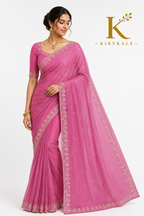 Premium Spay Silk Pure Cross Saree – Baby Pink Real Stone Work with Designer Blouse