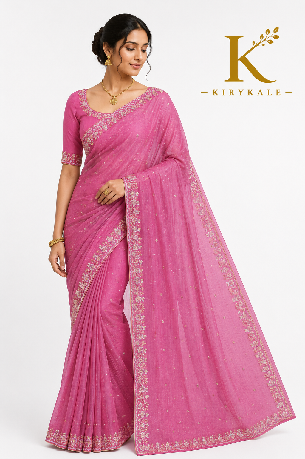 Premium Spay Silk Pure Cross Saree – Baby Pink Real Stone Work with Designer Blouse