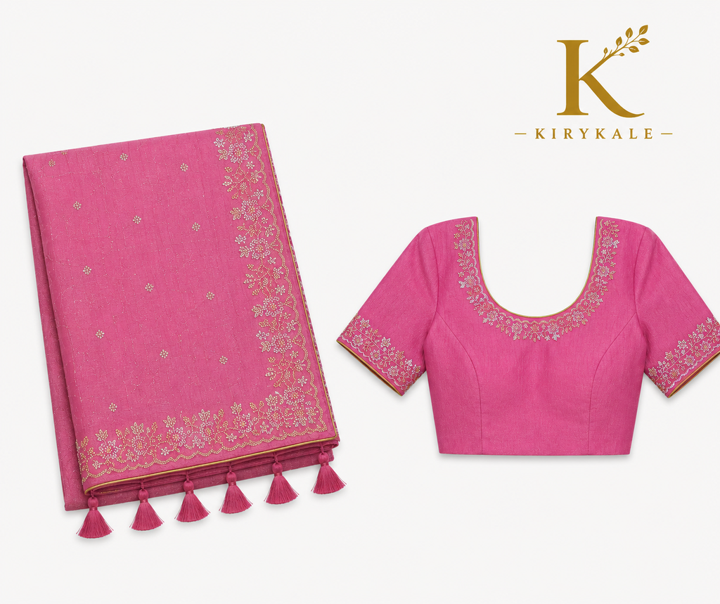 Premium Spay Silk Pure Cross Saree – Baby Pink Real Stone Work with Designer Blouse