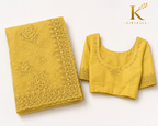 Premium Japan Organza Saree – Cream Yellow Real Stone & Thread Work with Designer Blouse