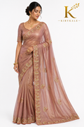 Premium Japan Spray Silk Saree – Rose Gold Real Stone Designer Work with Matching Blouse