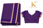 Premium Viscose Georgette Saree – Royal Purple Satin Patta Check Design with Designer Blouse