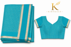 Premium Viscose Georgette Saree – Turquoise Blue Satin Patta Check Design with Designer Blouse