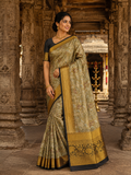 Premium Meenakari  Kanchi Pattu Saree - Antique Gold Floral Zari Weaving