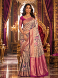 Premium Meenakari  Kanchi Pattu Saree – Rose Gold & Rani Pink  Zari Weaving