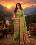Premium Meenakari Kanchi Pattu Saree – Emerald Green & Royal Purple Zari Weaving