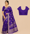Premium Mysore Banaras Pattu – Royal Luxuary Violet  Floral Zari Designer Saree with Blouse Piece