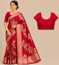 Premium Mysore Banaras Pattu – Crimson Red Floral Zari Designer Saree with Blouse Piece