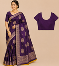 Premium Mysore Banaras Pattu – Imperial Purple Floral Zari Designer Saree with Blouse Piece