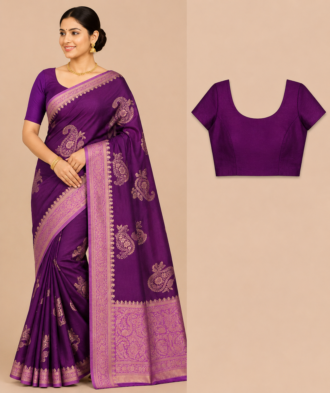 Premium Mysore Banaras Pattu – Royal Purple Paisley Zari Designer Saree with Blouse Piece
