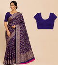 Premium Mysore Banaras Pattu - Purple Floral Zari Designer Saree with Blouse Piece