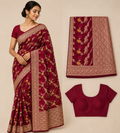 Premium Mysore Banaras Georgette Saree - Wine Red Rich Zari Weaving with Designer Blouse