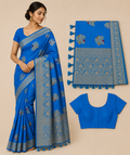 Premium Mysore Banaras Georgette Saree - Royal Blue Silver Zari with Designer Blouse