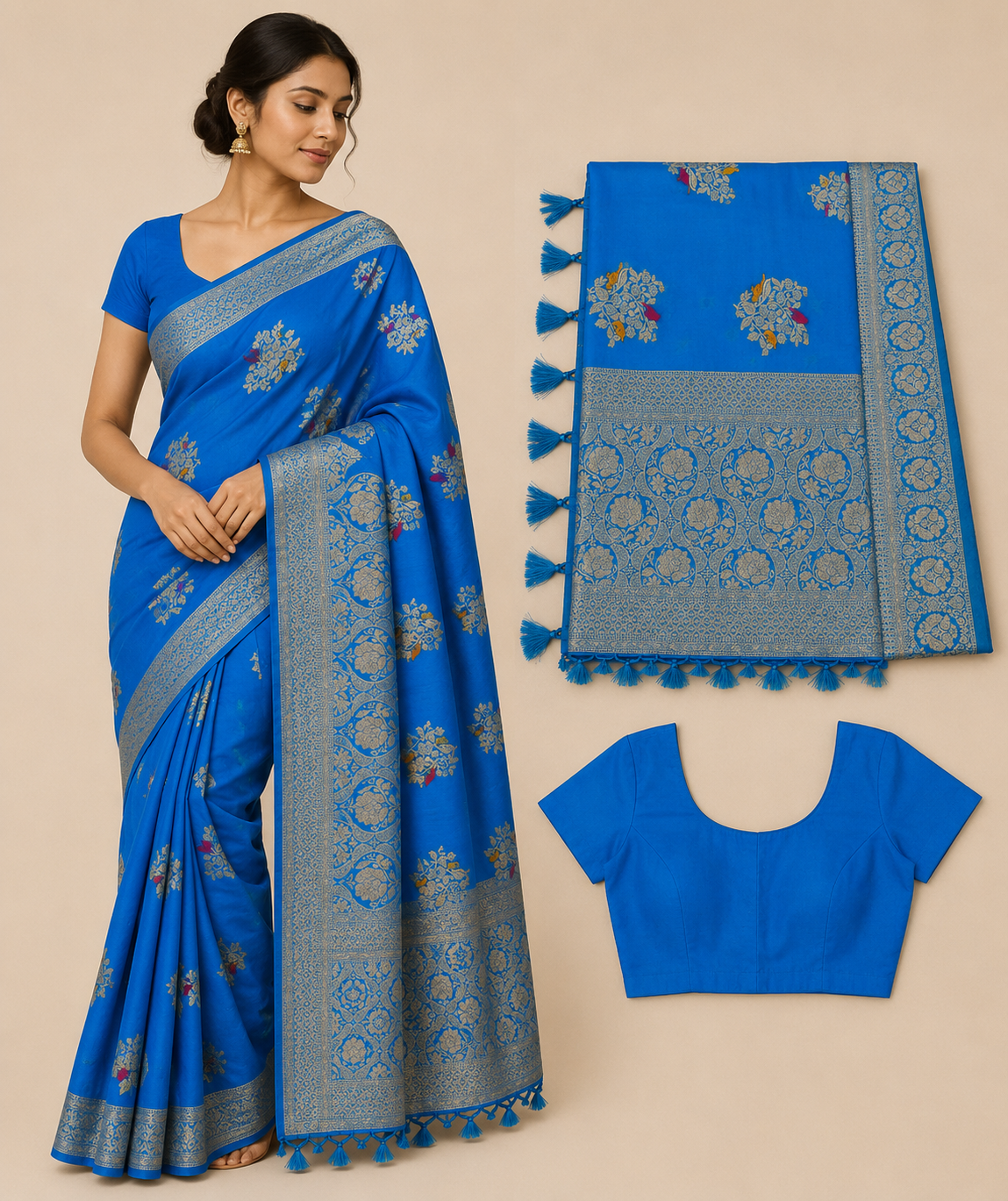 Premium Mysore Banaras Georgette Saree - Royal Blue Silver Zari with Designer Blouse