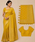 Premium Mysore Banaras Georgette Saree - Mustard Yellow  Rich Zari Weaving with Designer Blouse