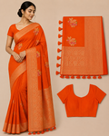 Premium Mysore Banaras Georgette Saree - Vibrant Orange with Rich Zari Weaving and Designer Blouse
