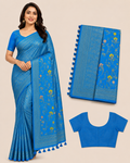 Premium Mysore Banaras Crepe - Royal Blue Designer saree with Matching Blouse piece