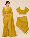 Premium Mysore Banaras Georgette Saree - Mustard Yellow with Rich Zari Weaving and with Designer Blouse