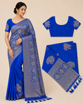Premium Mysore Banaras Georgette Saree - Royal Blue Saree with Rich Silver Zari Weaving & Designer Blouse