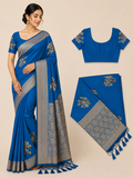 Premium Mysore Banaras Georgette Saree - Luxury Sapphire Blue Saree with Designer Blouse
