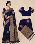 Premium Mysore Banaras Georgette  Saree - Navy Blue Saree with Rich Zari Weaving and Designer Blouse