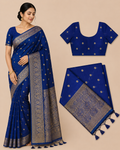 Premium Mysore Banaras Georgette Saree - Premium Royal Blue Saree with Gold Buttas & Rich Zari Pallu and Designer Blouse