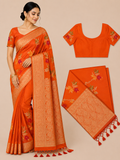Premium Mysore Banaras Georgette Saree - Tangerine Orange Saree with Rich Banarasi Weaving and Designer Blouse