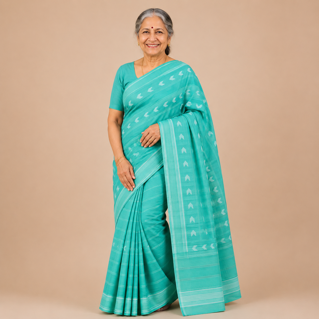 Premium Venkatagiri Handloom Sea Green Cotton Saree with Traditional Motif Border