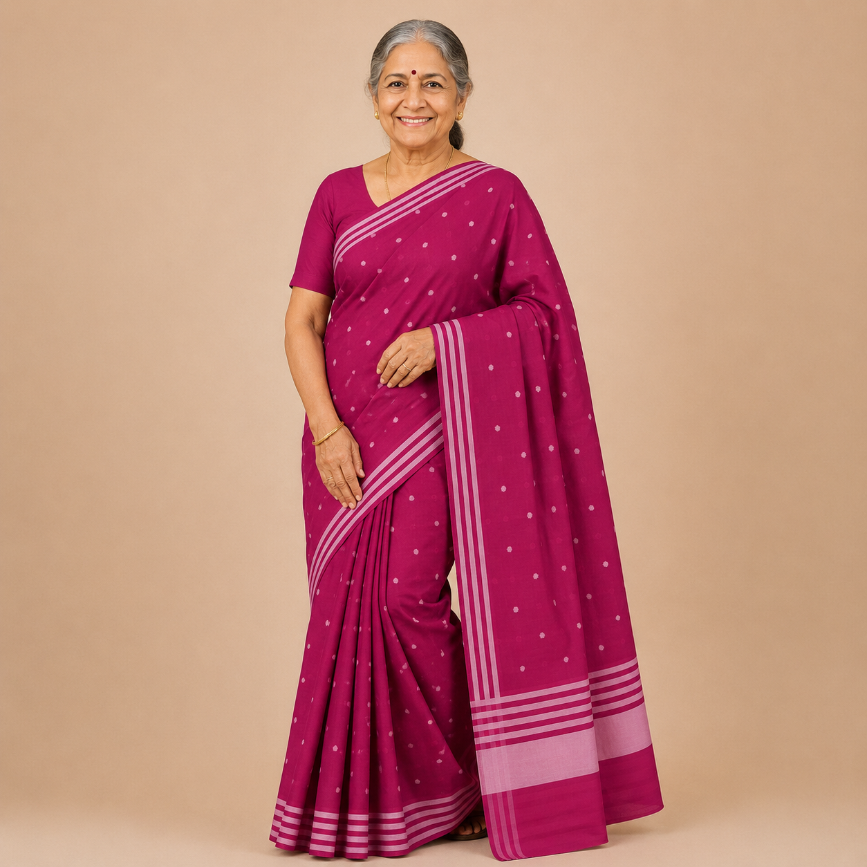 Premium Venkatagiri Handloom Magenta Pink Cotton Saree with Striped Border