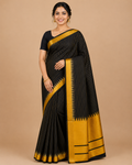Premium Mangalagiri Pure Cotton Black Saree with Mustard Yellow Border