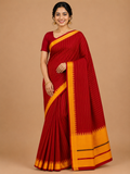 Premium Mangalagiri Pure Cotton Bright Red Saree with Golden Yellow Border