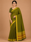 Premium Mangalagiri Pure Cotton Olive Green Saree with Gold Border