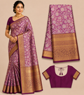 Premium Semi Kanchi Pattu Silk Saree – Orchid Pink with Antique Gold Zari Border and Designer Blouse