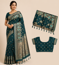 Premium Banaras Soft Silk Saree – Peacock Green Floral Zari Weaving with Designer Blouse