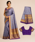 Premium Semi Kanchi Pattu Silk Saree - Rich Gold Zari Floral Weaving with Designer Blouse