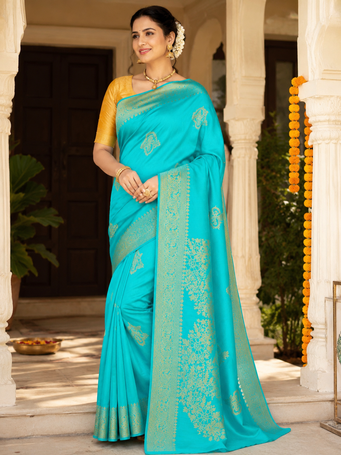 Dharmavaram Pattu Saree - Turquoise Blue