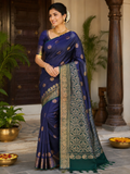 Kanchi Pattu Saree - Royal Blue & Emerald Green Zari Weaving