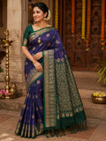Kanchi Pattu Saree - Royal Purple & Emerald Green Zari Weaving