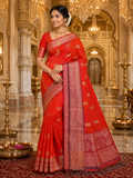 Premium Kanchi Pattu Saree - Royal Red & Maroon Zari Weaving