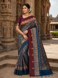 Premium Kanchi Pattu Saree - Navy Blue & Maroon Zari Weaving