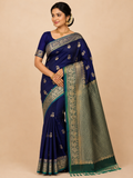 Premium Kanchi Pattu Saree - Royal Blue & Emerald Green Zari Weaving