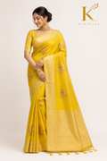 Premium Banaras Soft Silk Saree – Sunflower Yellow Floral Zari Weaving with Designer Blouse