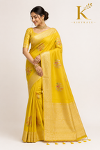 Premium Banaras Soft Silk Saree – Sunflower Yellow Floral Zari Weaving with Designer Blouse