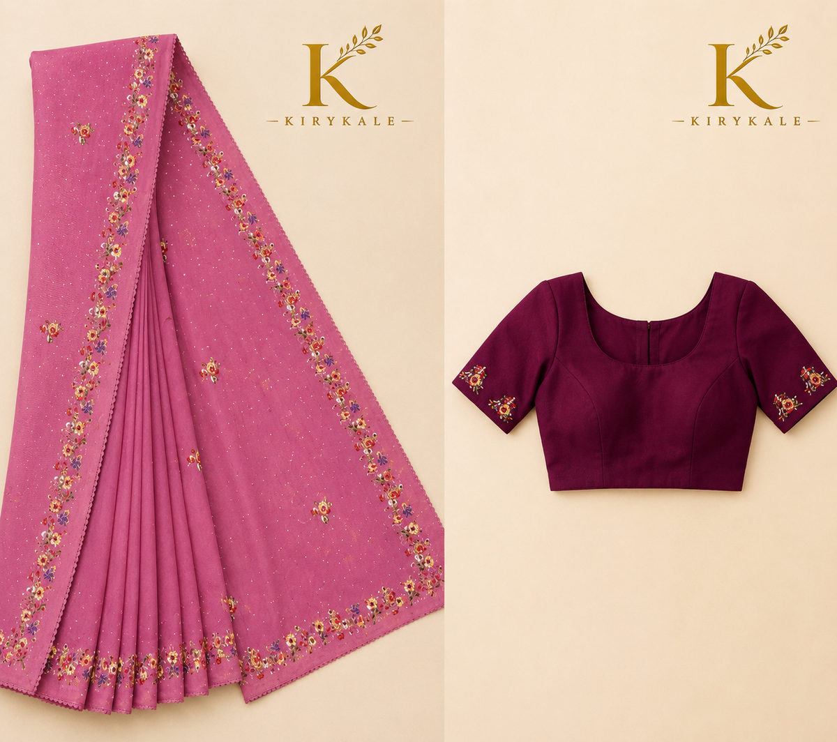 Premium Pink Mango Crepe Saree with Floral Embroidery & Designer Blouse