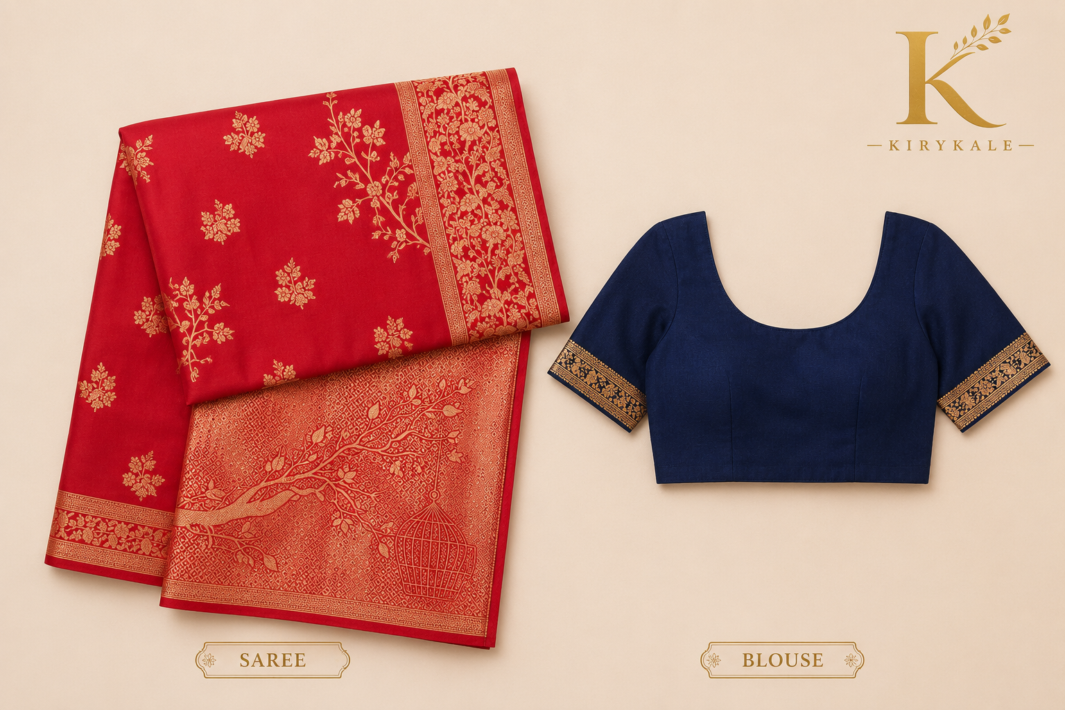 Premium Magrean Pure Georgette Saree with Antique Gold Floral Zari Buttas & Designer Woven Pallu | Ruby Red