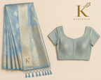 Premium Sky Blue Tisu Organza Silk Saree with Rich Gold Zari Border