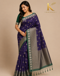 Premium Kanchi Vintage Lightweight Saree with Antique Silver Zari Buttas & Rich Contrast Pallu | Royal Purple & Bottle Green