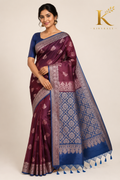 Premium Kanchi Vintage Lightweight Saree with Silver Zari Floral Buttas & Rich Woven Pallu | Wine & Royal Blue