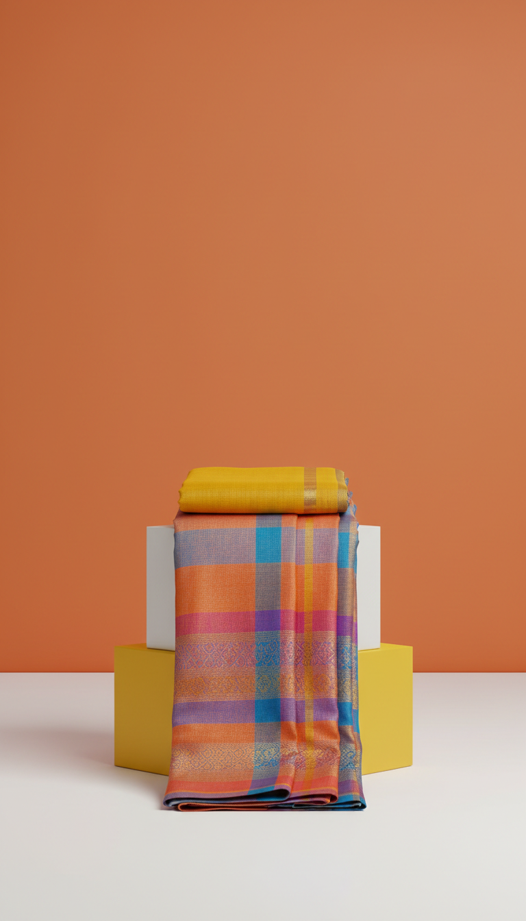 Handloom blended saree with contrast border