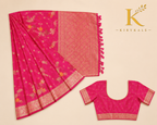 Premium Banaras Soft Silk Saree – Rani Pink with Antique Gold Floral Zari Weaving